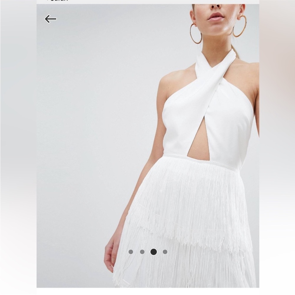ASOS White Fringe Jumpsuit - Open Back with Criss-Cross Front Halter